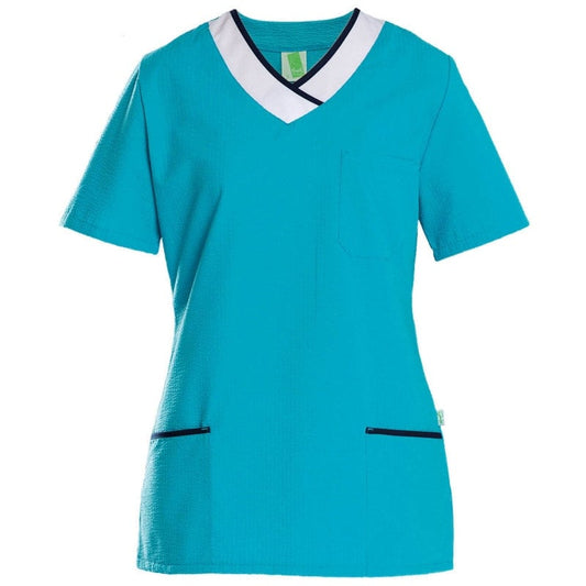 Womens's Seersucker Scrub Top kiwi-white | XS