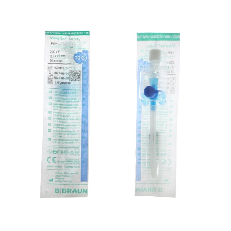 Vasofix Safety IV Catheter 22G 0.9 x 25mm, blue