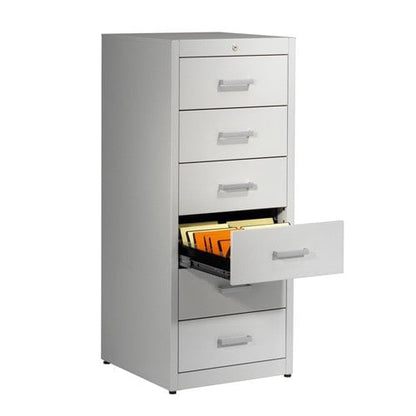 Metallic storage cupboard for cards by Mauser 6 drawers - 2 tracks | white aluminium